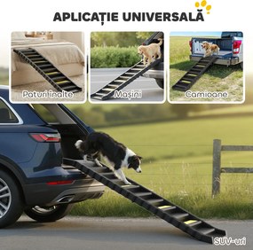 PawHut Rampă Pliabilă pentru Câini pentru Mașini și Paturi Înalte, Scară Portabilă cu 10 Trepte Antiderapante, Ușoară, Suportă Până la 68 kg, Negru | Aosom Romania