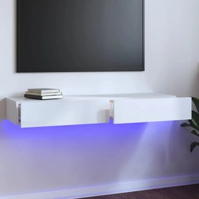 832869 vidaXL Comodă TV cu lumini LED, alb extralucios, 120x35x15,5 cm
