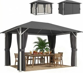 Outsunny Pavilion cca. 4x3 m Rezistent la apă Stabil Rezistent la iarnă Pavilion de grădină cu plasă anti-țânțari 4 părți laterale Ventilație Orificii de drenaj | Aosom Romania