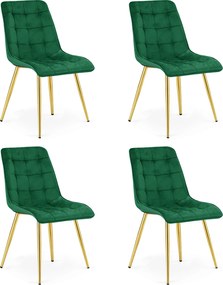 Set 4 Scaune Bucatarie/Dining Spirit Catifea Verde, Picioare Metalice, Finisaj Auriu