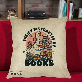 Perna Personalizata Easily Distracted by Books, 40x40 cm, Crem, Husa Detasabila, Perna Inclusa, BEKZ®