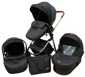 Carucior 3 in 1 cu landou, scoica si geanta, 0-36 luni, Negru - CPC-11-negru