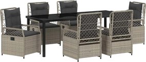 vidaXL Set de masă pentru grădină 7 pcs Gri deschis poliratan