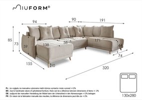 Colțar albastru închis extensibil cu tapițerie din catifea reiată (colț dreapta/în formă de "U") Lazy Lukka – Miuform