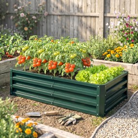 Outsunny Pat de Gradina Galvanizat Inaltat pentru Cultivare Legume Flori Plante Aromatice Cutie de Plantare Metalica Verde 120x90x30cm | Aosom Romania