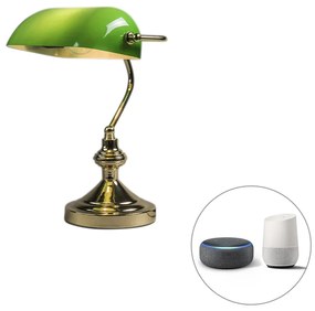 Lampa de masa inteligenta din alama cu sticla verde cu WiFi P45 - Banker
