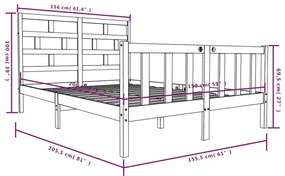 Cadru pat 5FT King Size, alb, 150x200 cm, lemn masiv de pin Alb, 150 x 200 cm