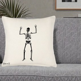 Perna Decorativa Halloween Schelet Dansator, 40x40 cm, Crem Reliefat, Husa Detasabila, Perna Inclusa, BEKZ®