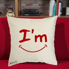 Perna Decorativa I'm Happy Smile, 40x40 cm, Ecru, Husa Detasabila, Perna Inclusa, BEKZ®