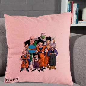 Perna Personalizata Dragon Ball Z Grup Complet, 40x40 cm, Roz, Husa Detasabila, Perna Inclusa, BEKZ®