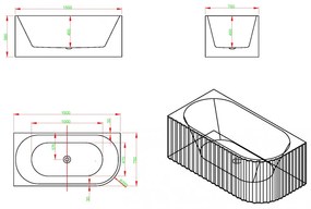 Cada freestanding Adria cu riflaj 150x75 cm cu montaj dreapta