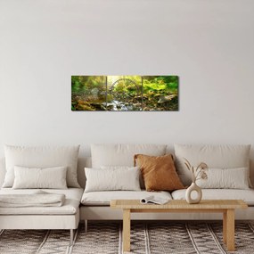 Tablou cu râul în pădurea verde (cu ceas) (90x30 cm)