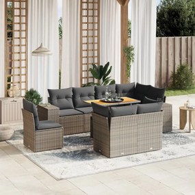 vidaXL Set canapele de grădină, 9 piese, cu perne, gri, poliratan