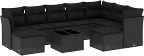 vidaXL Set canapele de grădină cu perne, 10 piese, negru, poliratan