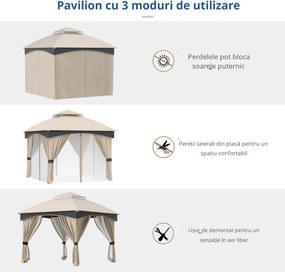 Outsunny Foișor Grădină 3x3x2.9m, Copertină Exterior cu Acoperiș Dublu, Perfect pentru Grădină, Gazon, Curte, Bej | Aosom Romania
