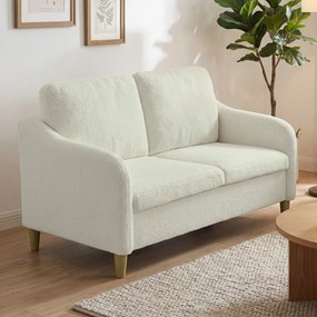 HOMCOM Divan 2 Locuri Imbottit în Sherpa cu Perne Detașabile, Picioare din Lemn de Eucalipt, Design Compact pentru Living, 137x69x82 cm, Crem | Aosom Romania