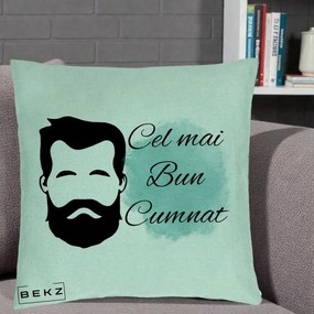 Cadou pentru Cumnat - Perna Personalizata Cel mai Bun Cumnat cu Portret Barbat si Pete Teal, 40x40 cm, Verde Menta, Husa Detasabila, Perna Inclusa, BEKZ®