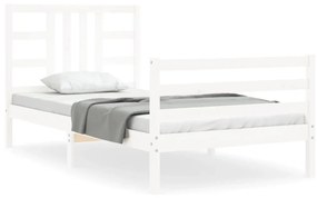 3193887 vidaXL Cadru de pat cu tăblie single, alb, lemn masiv