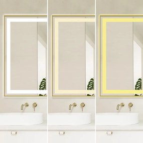 Oglindă Baie LED și Dezaburire Elit's Premium cu Senzor Touch, Lumina Rece, Caldă și Neutră, 120x80 cm, cu rama Bronz Gold Antichizat, Ceas
