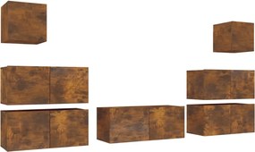 vidaXL Set comodă TV, 7 piese, stejar fumuriu, lemn compozit