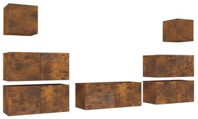 3120287 vidaXL Set comodă TV, 7 piese, stejar fumuriu, lemn compozit