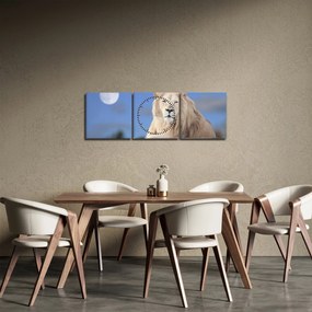 Tablou - Leu alb (cu ceas) (90x30 cm)