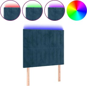 vidaXL Tăblie de pat cu LED, albastru închis, 100x5x118/128cm, catifea