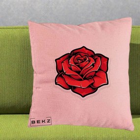 Perna Decorativa Trandafir Rosu Tattoo, 40x40 cm, Roz, Husa Detasabila, Perna Inclusa, BEKZ®