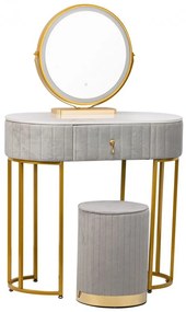 Set Bohemia, Masă de toaletă pentru machiaj cu oglindă iluminată LED, control touch, sertar, taburet, Gri, 80x40x75 cm