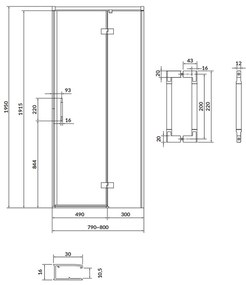 Usa sticla dus batanta 80x195 cm profil negru Cersanit Larga, montare dreapta 800x1950 mm, Dreapta, Negru mat