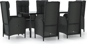 vidaXL Set mobilier de grădină cu perne, 7 piese, negru, poliratan