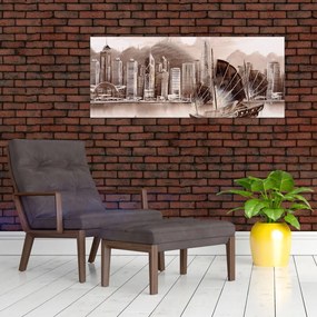 Tablou - Victoria Harbour, Hong Kong, efect sepia (120x50 cm)