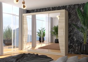 Dulap cu usi glisante si oglinda + iluminare LED, Diego 250 + LED, 250 cmx200 cmx58 cm, ADRK Furniture (Culoare: Alb)