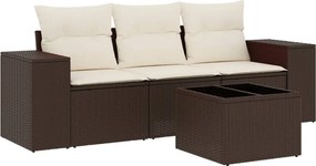 vidaXL Set canapele de grădină, 4 piese, cu perne, maro poliratan maro