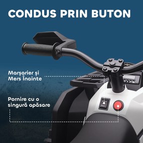 HOMCOM Quad Electric pentru Copii 3-5 Ani 12V, 3-8km/h Mini Quad pentru Copii cu 2 Motoare, Muzică, MP3, Conector USB, Card TF, Faruri și Pedală, Alb | Aosom Romania