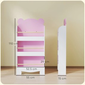 AIYAPLAY Bibliotecă pentru Copii 3 Rafturi în Formă de Ursuleț 55x15x110 cm, Roz | Aosom Romania