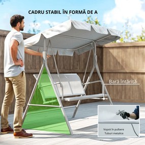 Balansoar de grădină 3 locuri Hollywoodschaukel cu acoperiș din metal gri+argintiu 170 x 110 x 153 cm | Aosom Romania