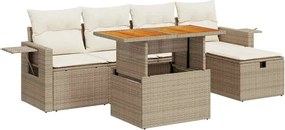 vidaXL Set canapele grădină cu perne 6 piese bej poliratan/lemn acacia