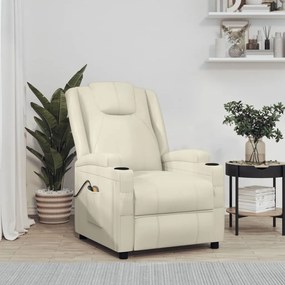 3073796 vidaXL Fotoliu de masaj electric, alb crem, piele ecologică