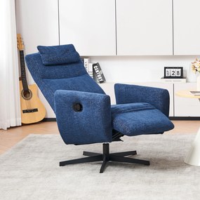 Fotoliu confortabil cu funcție de relaxare, cu bază rotativă și spătar reglabil, 67x80,5x110 cm, Albastru