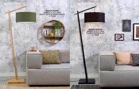 Lampadar din bambus si abajur din tesatura in, Andes negru/ gri inchis