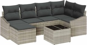 vidaXL Set de canapea cu pernă 7 pcs Gri deschis poliratan