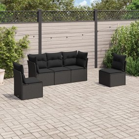 3249184 vidaXL Set mobilier de grădină cu perne, 5 piese, negru, poliratan