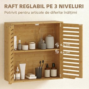 HOMCOM Dulap de Baie cu Raft Intern Reglabil și Uși Tip Lamă, din Bambus, 60x20x60 cm, Culoare Lemn | Aosom Romania