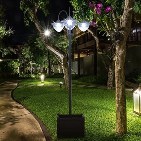 Outsunny Lampadar de grădină Solar LED cu 3 Capete și Jardinieră Integrată, Negru, pentru Grădină și Terasă | Aosom Romania
