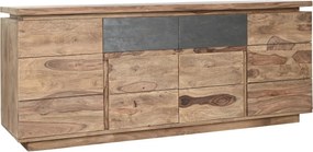 Bufet TV, stil alpin, din lemn masiv, natur, cu 4 uși și 2 sertare gri, 72 x 175 x 45 cm, „Candé”