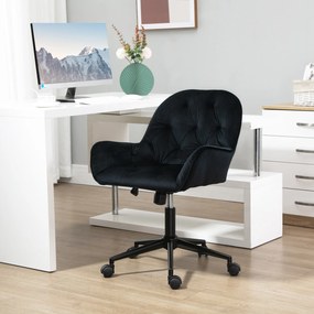 Vinsetto Fotoliu de birou, fauteuil de birou în catifea, scaun pivotant la 360°, reglabil în înălțime, 60 x 61 x 81-91 cm, negru | Aosom Romania
