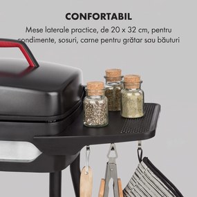 Klarstein Gatsby, grill electric, 2000 W, grilaj antiaderent, măsuțe laterale, negru