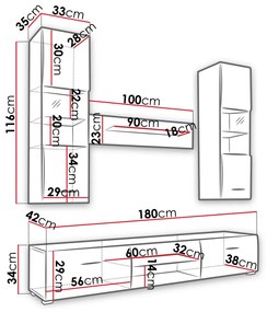 Zondo Mobilier living Bolivar 4 (Negru + folie lucioasă). 1054026