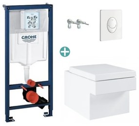 Set rezervor Grohe Rapid SL cu clapeta Skate Air alba si vas wc Grohe Cube Ceramic Triple Vortex PureGuard capac soft close